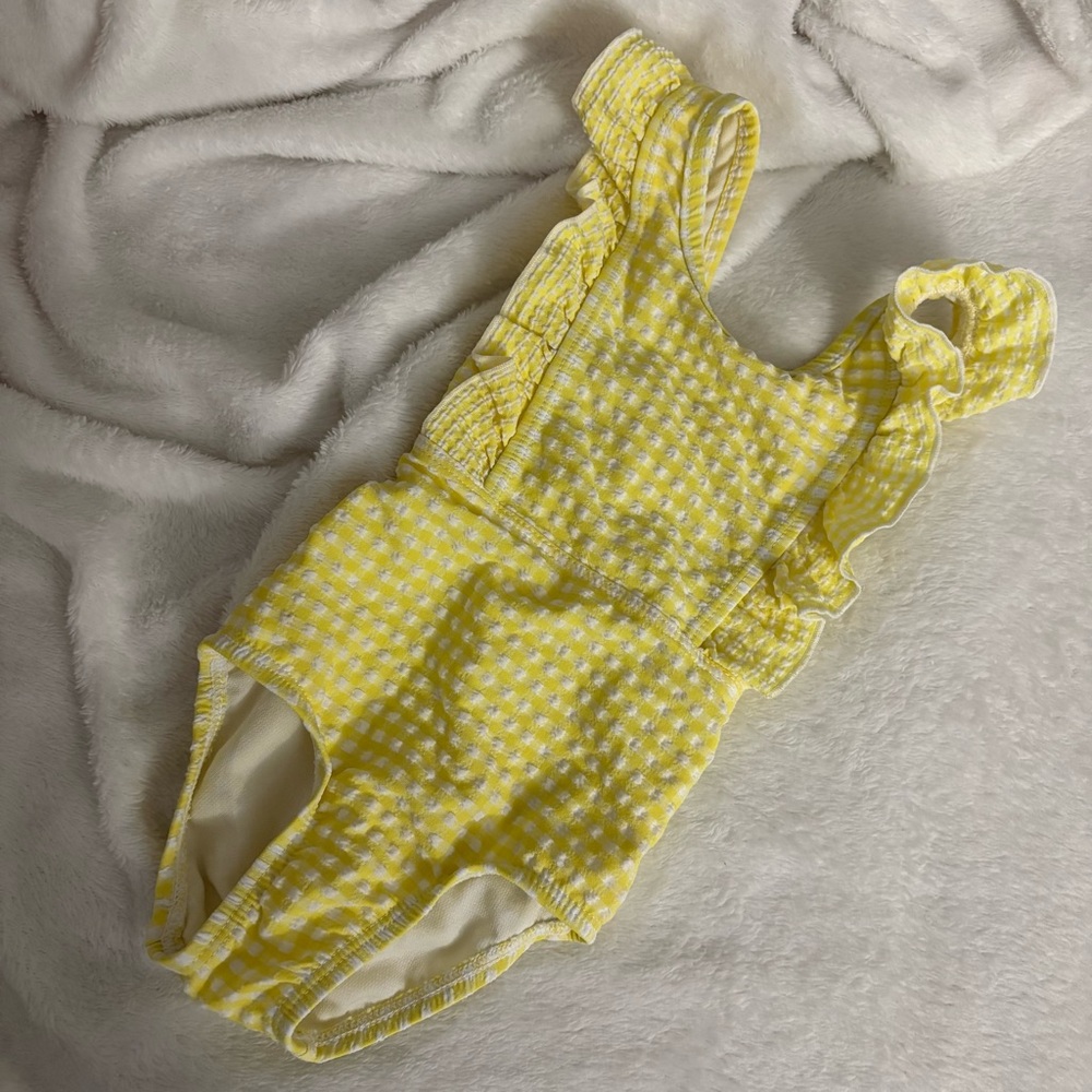 Cat & Jack Yellow Checkered Ruffle Bodysuit